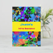 Imitate Neon, Paint Spritzer, Einladung zum Geburt (Stehend Vorderseite)