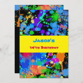 Imitate Neon, Paint Spritzer, Einladung zum Geburt (Vorne/Hinten)