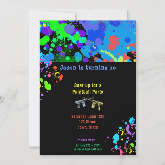 Imitate Neon, Paint Spritzer, Paintball, Einladung (Rückseite)
