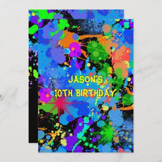 Imitate Neon, Paint Spritzer, Paintball, Einladung (Vorne/Hinten)