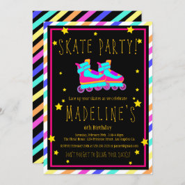 Imitate Neon Roller Skate Chalkboard Rainbow Gebur Einladung