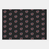 Imitate Neon Valentine Pink Rote Herzen auf schwar Geschenkpapier Set (Vorderseite)