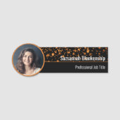 Imitate Orange Glitzern Custom Foto Beruflich Namensschild (Vorderseite)