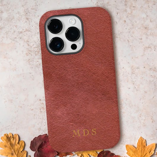 Imitate Orange Red Leather Oxblood Gold Monogram Case-Mate iPhone Hülle