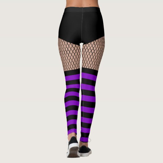 Imitate OTK Lila gestreifte Socken Fishnet Legging Leggings (Rückseite)