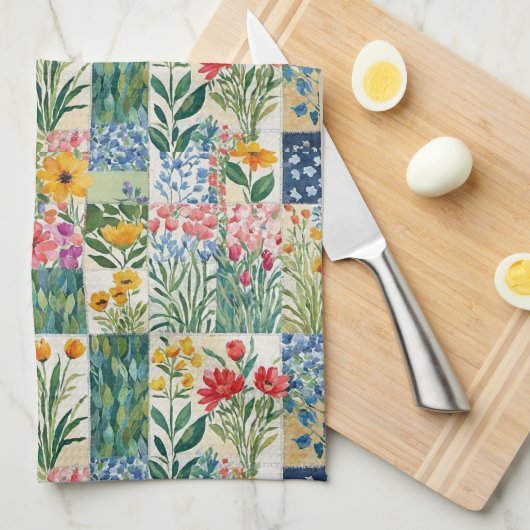 Imitate Patchwork Garden Blume Retro Hübsch Geschirrtuch (Viertel Falte)