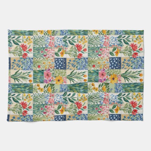 Imitate Patchwork Garden Blume Retro Hübsch Geschirrtuch (Horizontal)