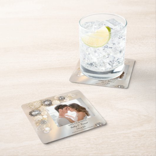 Imitate Pearl Diamond Taste Hochzeit speichern das Rechteckiger Pappuntersetzer (Vor Ort)