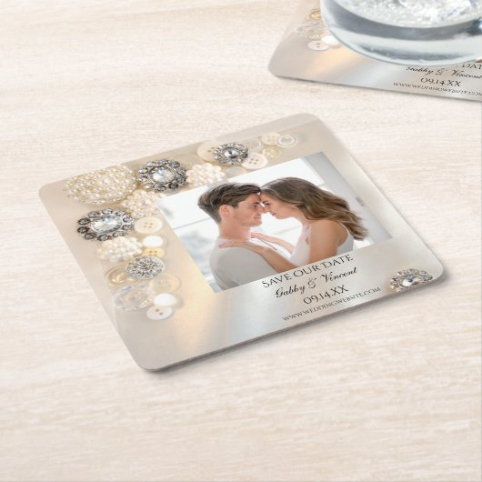 Imitate Pearl Diamond Taste Hochzeit speichern das Rechteckiger Pappuntersetzer (angewinkelt)