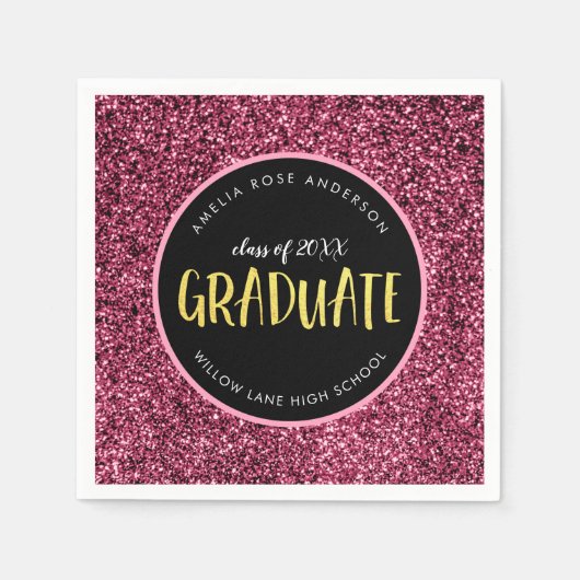 Imitate Pink Glitzer Graduate Abschluss Serviette (Vorderseite)