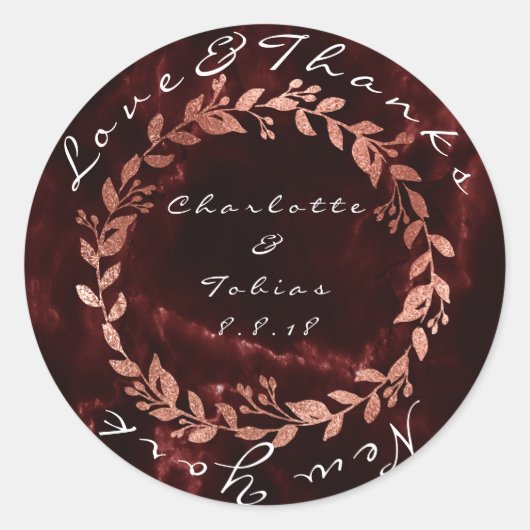 Imitate Pink Wedding Danke Marble Burgundy Maroon Runder Aufkleber (Vorderseite)
