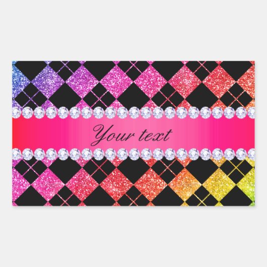 Imitate Rainbow Neon Glitzer Diamonds Black Rechteckiger Aufkleber (Vorderseite)