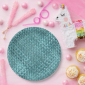 Imitate Rattan Aquamarin Türkis Zigzag Weave Muste Pappteller (Party)