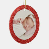 Imitate Red Glitzer Baby First Christmas Foto Keramik Ornament (Rechts)