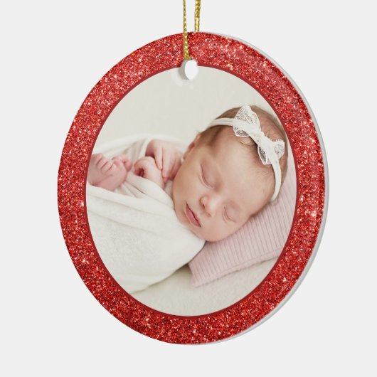 Imitate Red Glitzer Baby First Christmas Foto Keramik Ornament (Links)