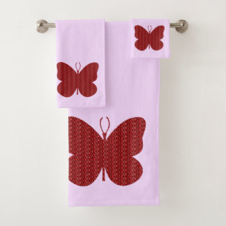 Imitate Red Glitzer Butterfly Badhandtuch Set