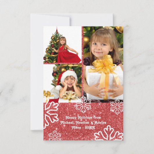 Imitate Red Glitzer Design - 3x5 Weihnachtskarte Einladung (Vorderseite)