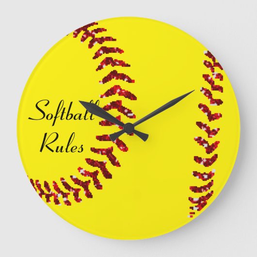 Imitate Red Glitzer Softball Stitches Große Wanduhr (Vorderseite)