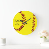 Imitate Red Glitzer Softball Stitches Große Wanduhr (Zuhause)