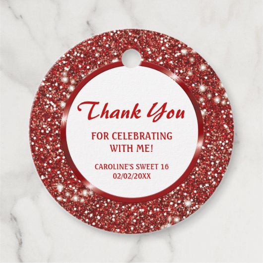 Imitate Red Glitzer Texlook - Vielen Dank Geschenkanhänger (Vorderseite)