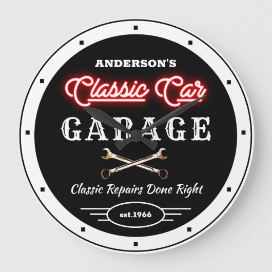 Imitate Red Neon Classic Autogarage Große Wanduhr (Vorderseite)
