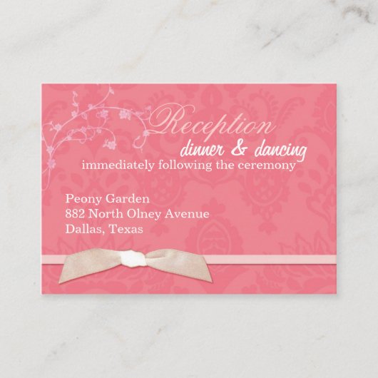 Imitate Ribbon Coral Pink Hochzeitsempfang Begleitkarte (Vorderseite)