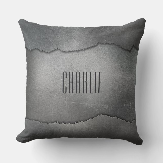 Imitate Ripped Metall, kundenspezifische Monogramm Kissen (Vorderseite)