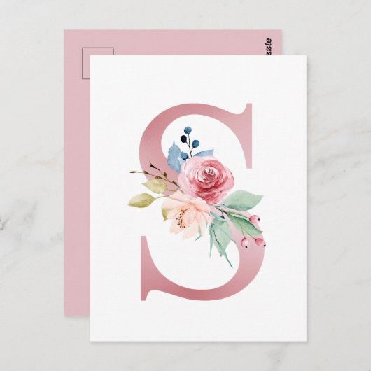 Imitate Rosa Fohlen Letter S Blush Floral Monogram Postkarte (Vorne/Hinten)