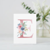 Imitate Rosa Folie Letter E Blush Floral Monogramm Postkarte (Stehend Vorderseite)