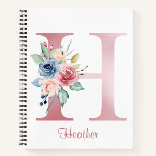 Imitate Rosa Folie Letter H Blush Floral Monogramm Notizblock