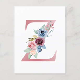 Imitate Rosa Folie Letter Z Blush Floral Monogramm Postkarte