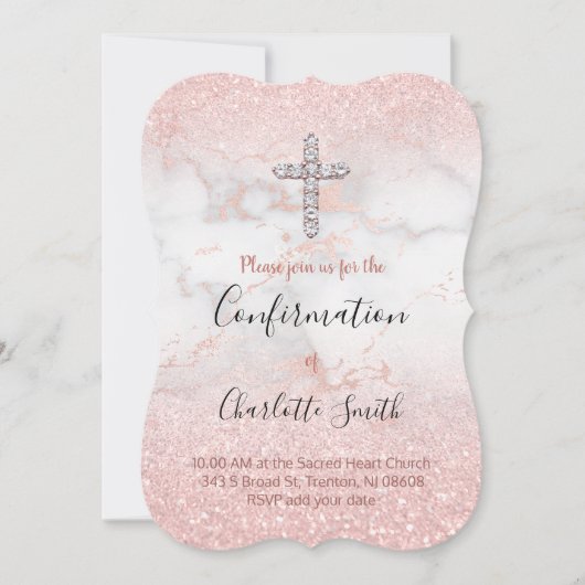 Imitate rosa Glitzer auf Marmorbestätigung Einladung (Vorderseite)