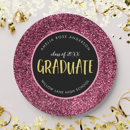 Imitate Rosa Glitzer Graduate Abschluss Papierplat Pappteller