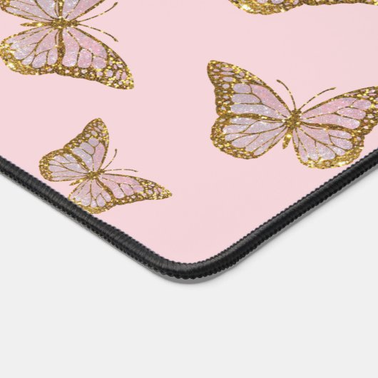Imitate Rosa Glitzer Schmetterlinge Schreibtischunterlage (Ecke)