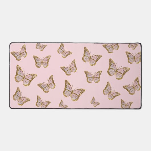 Imitate Rosa Glitzer Schmetterlinge Schreibtischunterlage (Vorderseite)