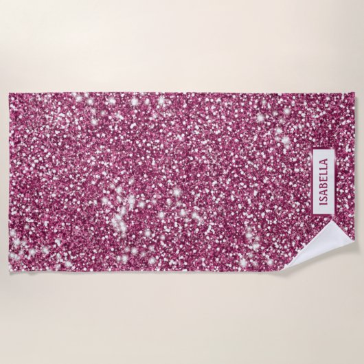 Imitate Rosa Glitzer Textur mit Individuelle Name Strandtuch (Vorderseite)