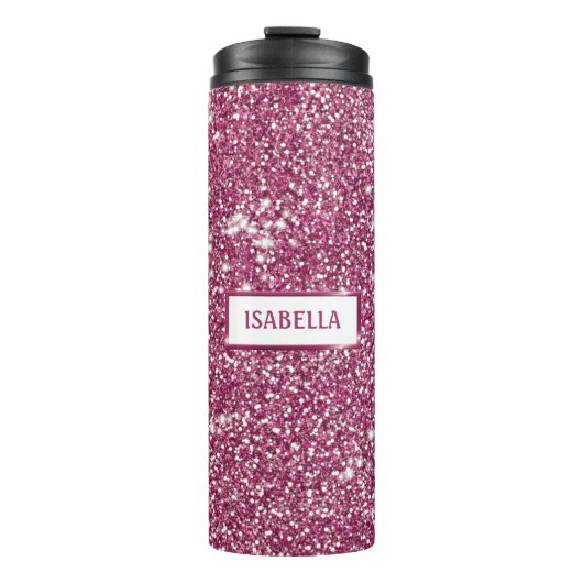 Imitate Rosa Glitzer Textur mit Individuelle Name  Thermosbecher (Vorderseite)