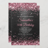 Imitate Rosa Glitzer und Schwarzer Film 50. Geburt Einladung (Vorne/Hinten)