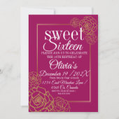 Imitate Rosa Gold Glitzer Rose elegant Sweet 16 Einladung (Vorderseite)
