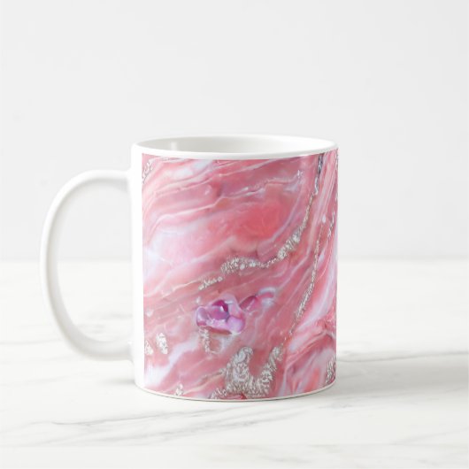 Imitate Rosa Marmortextur mit silberfarbenem Glitz Kaffeetasse (Links)