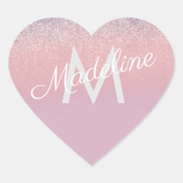 Imitate Rosa und Lila Funkelnd Glitzer Mit Monogra Herz-Aufkleber