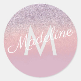 Imitate Rosa und Lila Funkelnd Glitzer Mit Monogra Runder Aufkleber
