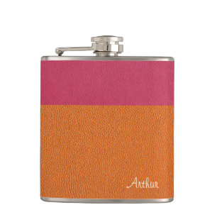 Imitate Rosa und orangefarbenes Leder Flachmann