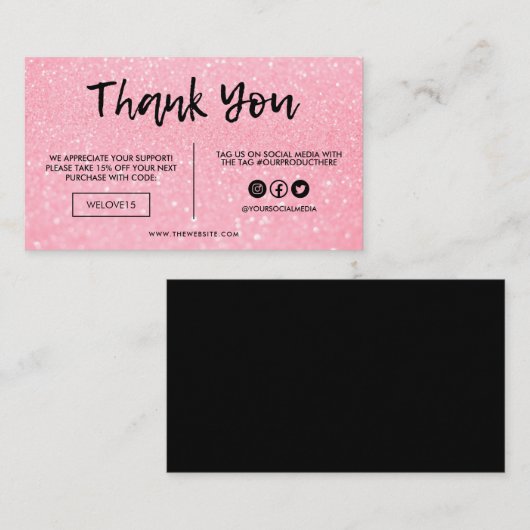 Imitate Rosa und Schwarz Glitzer Danke, Media Inse Visitenkarte (Vorne/Hinten)