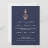 Imitate Rose Gold Ananas auf Midnight Blue Wedding Einladung (Vorderseite)