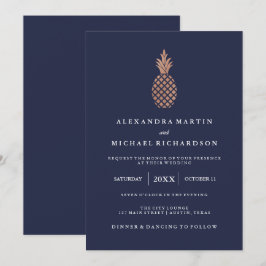Imitate Rose Gold Ananas auf Midnight Blue Wedding Einladung