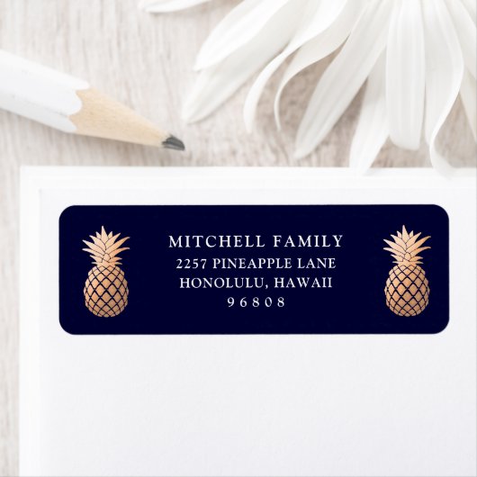 Imitate Rose Gold Ananas auf Navy Blue (Insitu)