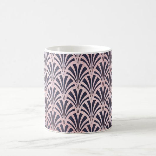 Imitate Rose Gold Art Deco Muster auf Mitternacht Kaffeetasse (Mittel)