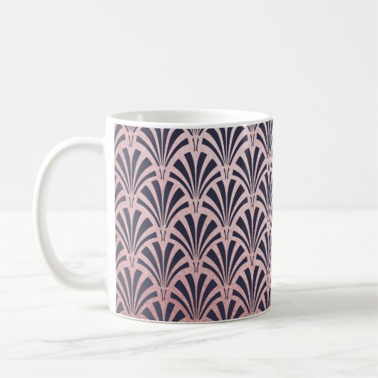 Imitate Rose Gold Art Deco Muster auf Mitternacht Kaffeetasse (Links)