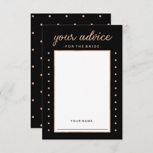 Imitate Rose Gold auf Black Advice für die Braut Hinweiskarte (Vorne/Hinten)